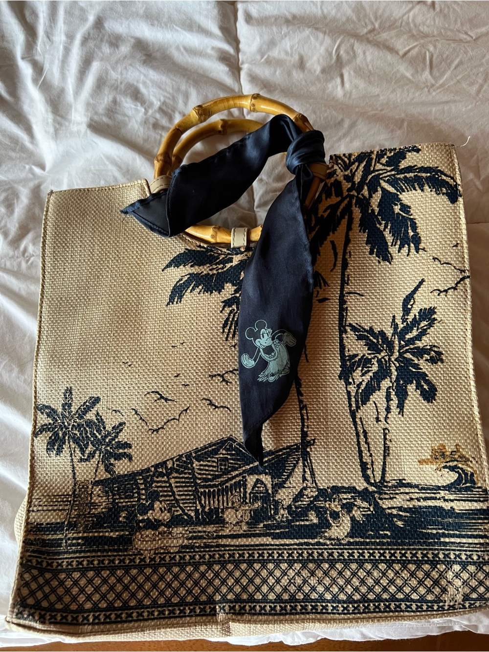 Disney Navy and Cream Canvas Tote with Bamboo Handles